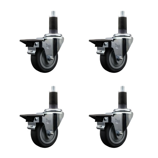 Service Caster 3.5'' Thermoplastic Rubber Swivel 1-1/4'' Expanding Stem Caster Set with Brake, 4PK SCC-EX20S3514-TPRB-PLB-114-4 - main